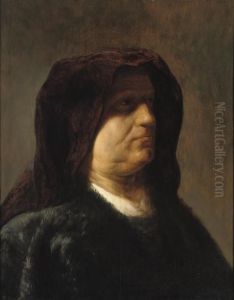 A 'tronie' Of An Old Woman In A Black Furcoat And A Purple Hood by Jan Lievens