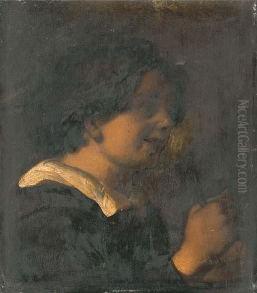 A Young Boy, Bust-length, Playing A Rommelpot - view 1