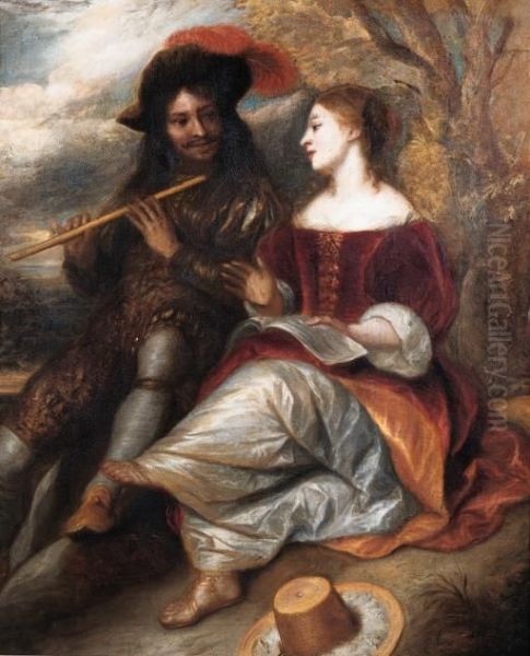 A Couple In Shepherd Costume By A Tree In A Landscape - view 1