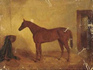 A chestnut racehorse in a stable by Albert Clark
