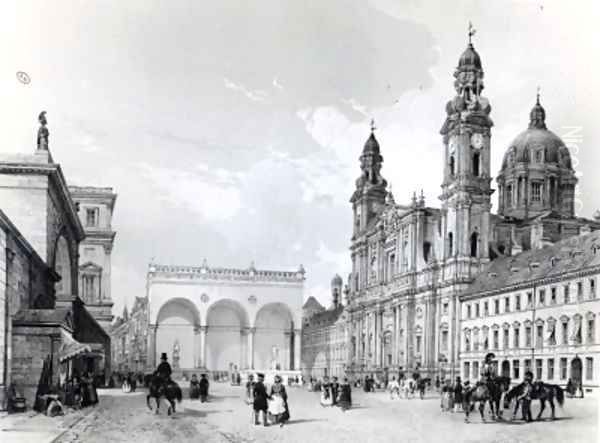 Royal Palace Hall of Marshals and Church of the Theatines in Munich first half nineteenth century - view 1