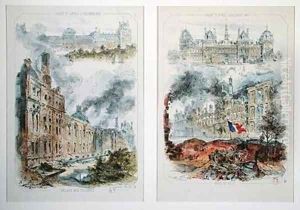 Views of the Tuileries Palace and the Hotel de Ville before and after the fires of 1871 by Coindre, Victor