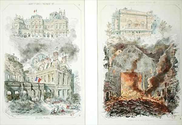 The Palais Royal and the Theatre de la Porte Saint Martin before and after the fire of 1871 - view 1