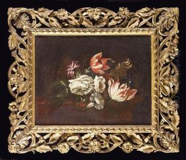 A Tulip, Carnation, Morning
Glory And Other Flowers On A Table-top; And A Tulip, Chrysanthemum,
Carnation, Morning Glory And Other Flowers On A Table-top - view 1