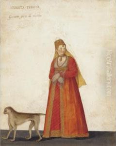 A Married Periot Greek Woman With A Monkey by Giacomo (or Jacopo) Tarchiani