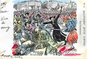 Postcard depicting the massacre of the Jews in Algiers