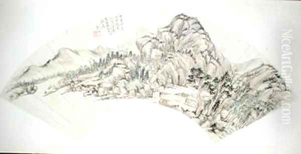 Fan depicting a landscape - view 1