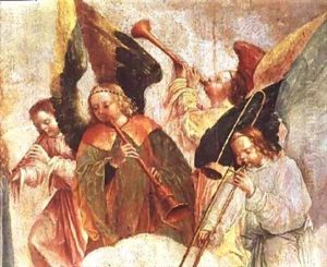 Four angels playing instruments