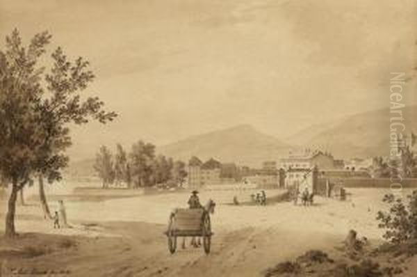 The Walls And City Gate Of Geneva With Horse Drawn Cart Andtravellers, 1803. - view 1