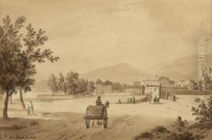 The Walls And City Gate Of Geneva With Horse Drawn Cart Andtravellers, 1803.