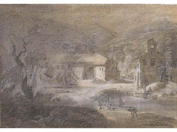 Un Paysage Avec Une Ferme, Une Eglise Et Des Personnages - view 1