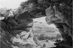 Paysage Anime Vu A Travers D'une Arche De Rochers by Jean Antoine Linck