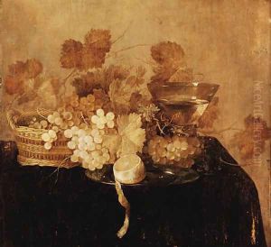 Grapes in a wicker Basket by Cornelis Cruys