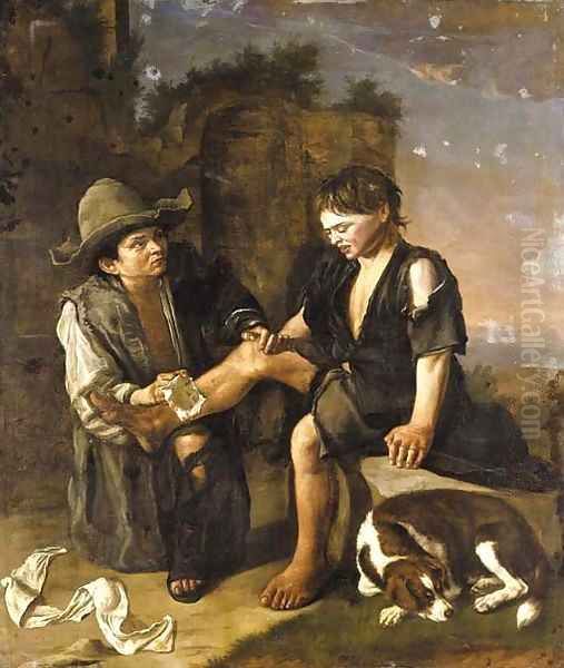 Two young boys with a dog - view 1