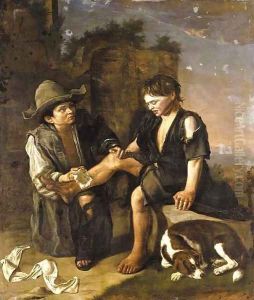 Two young boys with a dog