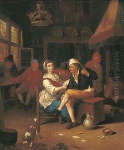 Peasants making merry in an interior by Hendrik Carree