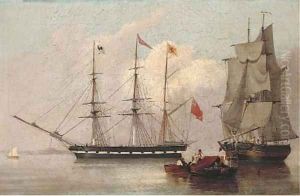 Drifting into harbour past an armed merchantman by John Wilson Carmichael