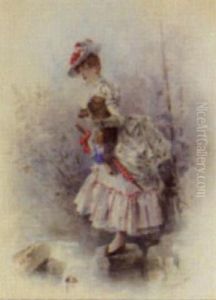 Fashionable Ladies With Their Pets by Philippe Jacques Linder
