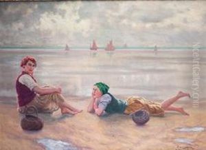 Mariscadoras En La Playa by Emil Lindgren