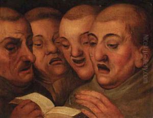 Four monks singing by Marten Van Cleve