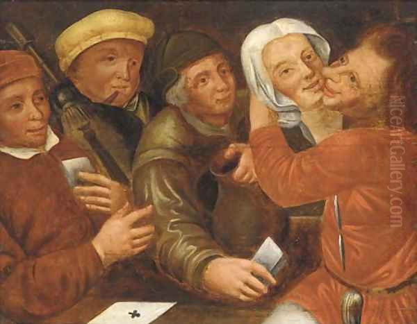 Peasants playing cards and cavorting - view 1
