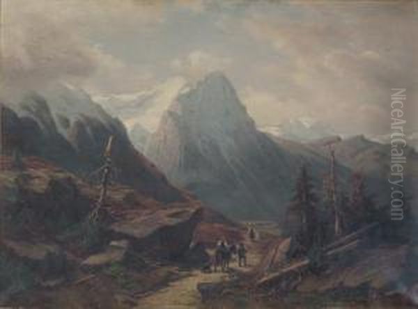 Travellers In An Alpine Landscape - view 1