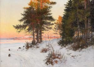 Vinterlandskap I Aftonrodnad