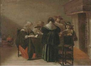 Elegant company making music in an interior