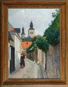 "fiskaregrand Och Domkyrkan I Visby". Signed. Dated Visby 1912