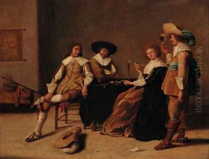 Elegant company smoking and drinking in an interior