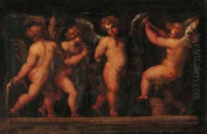 Putti desporting with fruit by Polidoro Da Caravaggio (Caldara)