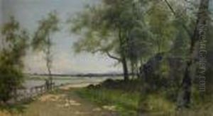 Sommarlandskap Med Vag Vid Vatten by Arvid Mauritz Lindstrom