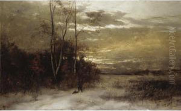 Winter Landscape With Huntsman And Dogs - view 1