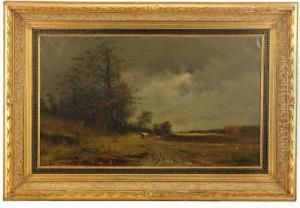 Hostlandskap Med Plojande Bonde by Arvid Mauritz Lindstrom
