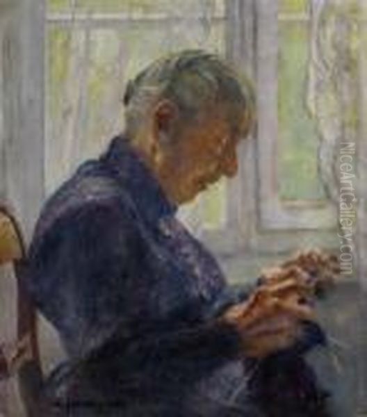 Alte Frau In Profil Bei Einer Strickarbeit - view 1
