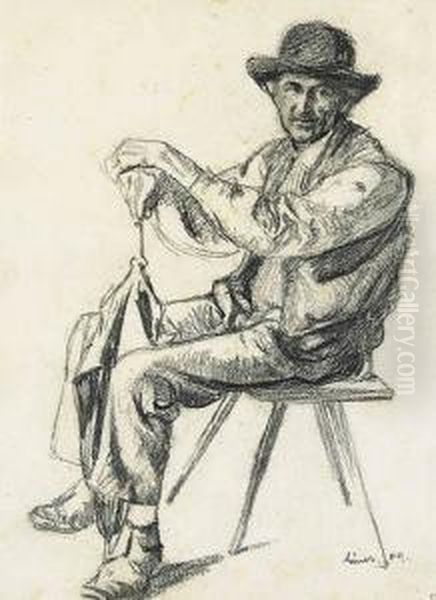 Sitzender Bauer Mit Regenschirm. 1909. - view 1