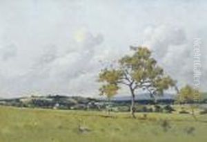 Ebene Franzosische Landschaftspartie Mit Ortschaft. by Henri Linguet
