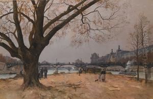 Le Pont Des Arts Et Le Musee Du Louvre, Paris by Henri Linguet