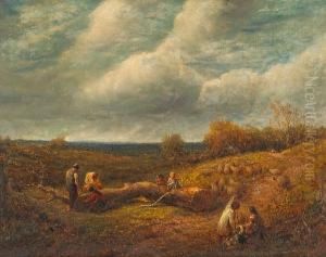 An Extensive Landscape With Woodcutters And A Flock Of Sheep In The Foreground An Extensive Landscape With Woodcutters And A Flock Of Sheep In The Foreground
