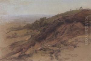 Sheep Grazing On A Hill (#) Trees By A Sandy Path (#) Helmcrag by William Linnell