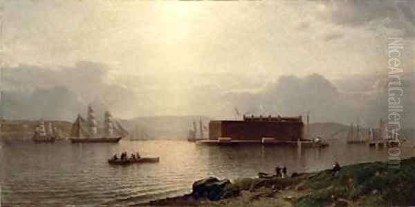 The Narrows and Fort Lafayette Ships coming into Port New York Harbour - view 1