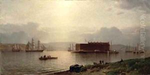 The Narrows and Fort Lafayette Ships coming into Port New York Harbour by Samuel Coleman