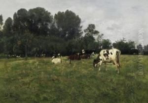 Cattle In The Willows On The 
Edge Of The Forest. Signed And Dated Lower Left: Ad. Lins 95