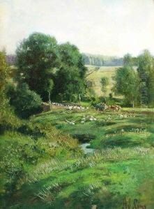Weite Sommerlandschaft Mit 
Ganseschar Und Fuhrwerk. Ol Auf Malkarton. 49 X 37 Cm. Rechts Unten 
Signiert. Gerahmt. Kleiner Partieller Farbverlust.