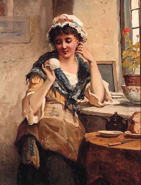 A Girl reading her Tea Leaves - view 1