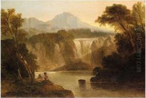 Figures In A Waterfall Landscape
