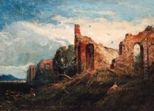 Figures Resting By Ruins, Possibly In The Campagna