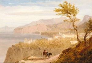 A Traveller With His Donkey, On A Mediterranean Coastline