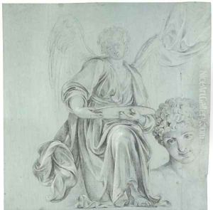 A kneeling angel presenting a salver, with subsidiary studies of his head and drapery