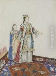 A European Woman In Turkish Costume With A Girl Behind Her by Etienne Liotard